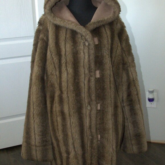 Dennis Basso Faux and Faux Suede Reversible Hooded Coat size Large - Picture 4 of 8